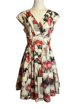 Ted Baker Dress Bequii Rose Postcard Vintage 50’s Fit And Flare size 2